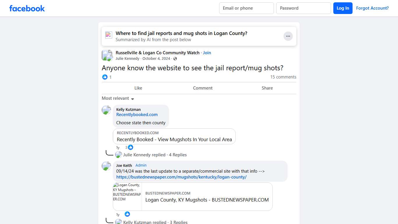 Russellville & Logan Co Community Watch Anyone know the website to see the jail report/mug shots Facebook