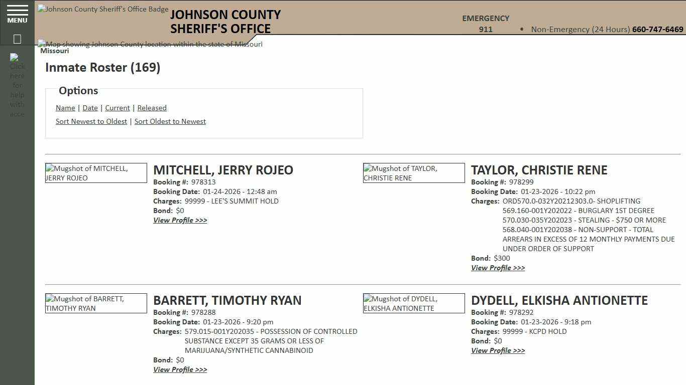 Inmate Roster - Current Inmates Booking Date Descending - Johnson County Sheriff MO